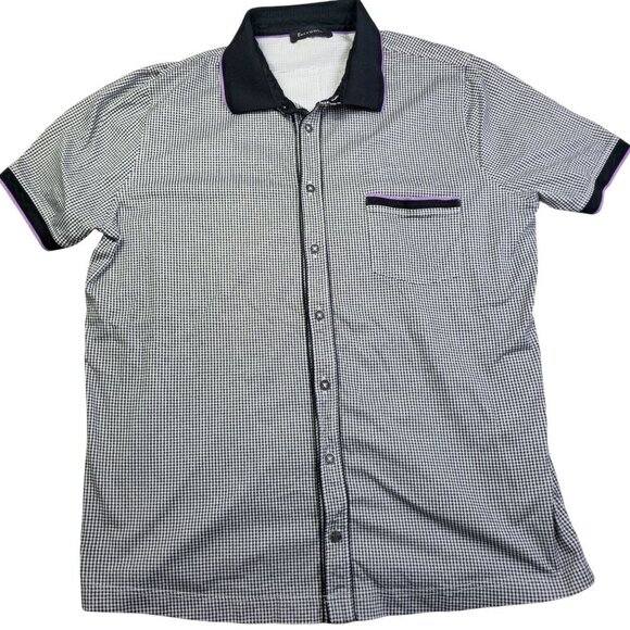 Ferrante Button-Up Black & White Checkered Collared Shirt, Small - Picture 1 of 9